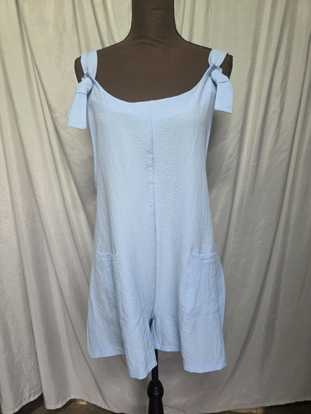 Light Blue Tie-Shoulder Cotton Romper